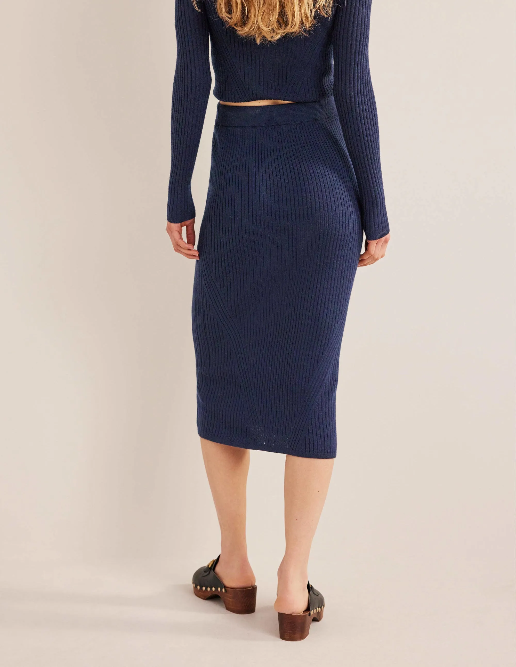 Merino Knit Midi Skirt-Navy