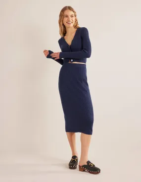 Merino Knit Midi Skirt-Navy