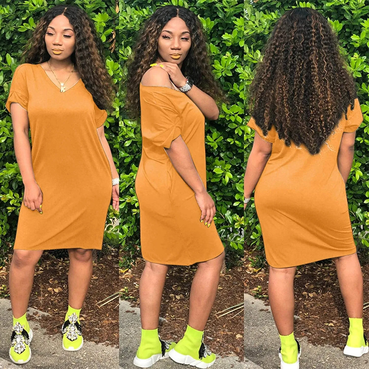 Midi Dresses for Women V Neck Short Sleeve Tshirt Dress with Pockets Casual Solid Maternity Dress Summer Dresses