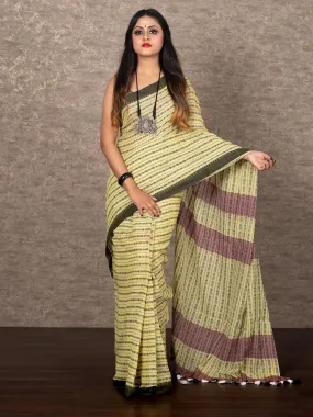 Multi Colored Woven  Fish Motif Khadi Cotton Saree