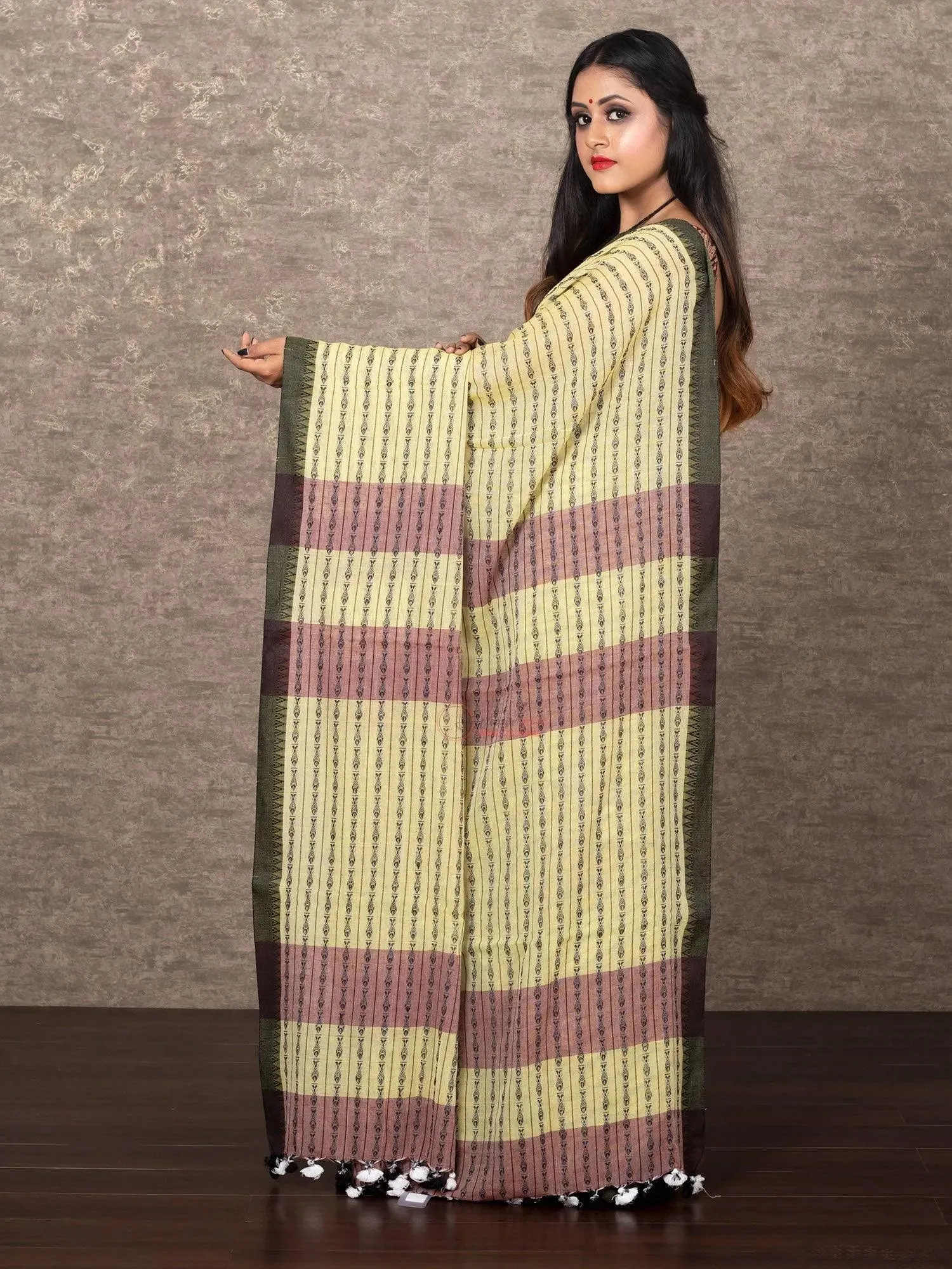 Multi Colored Woven  Fish Motif Khadi Cotton Saree