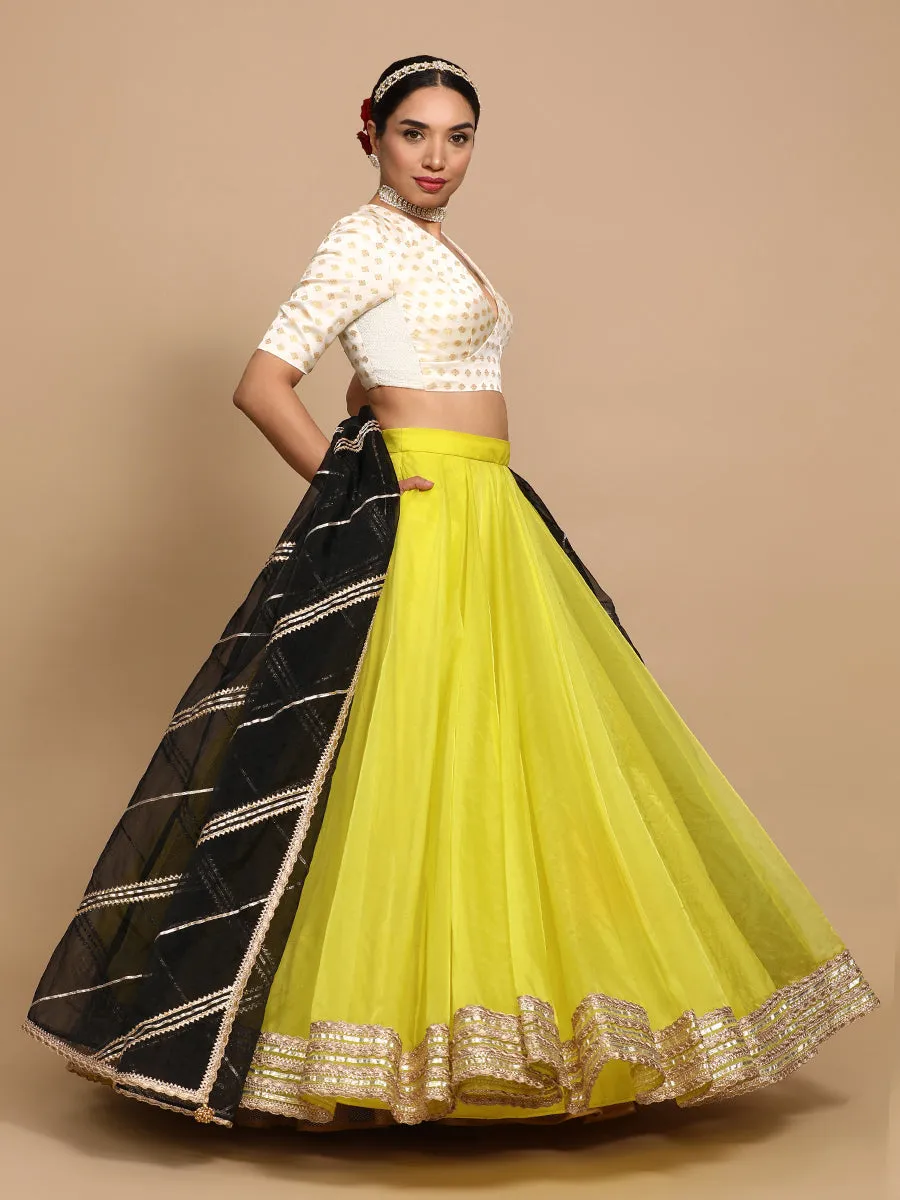 Nida x Tyohaar | Elbow Sleeves Satin Viscose Saree Blouse in Cream Butta Fabric