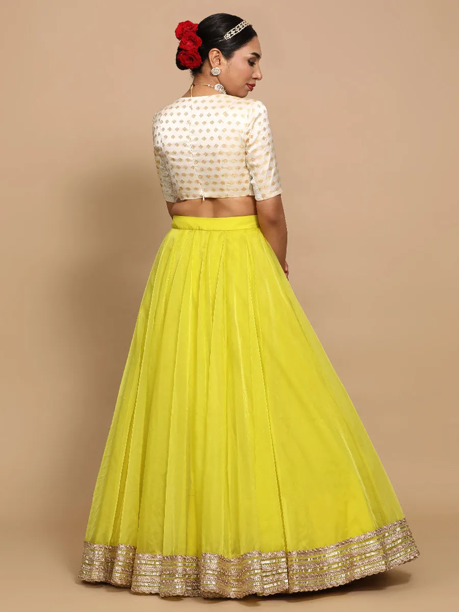 Nida x Tyohaar | Elbow Sleeves Satin Viscose Saree Blouse in Cream Butta Fabric