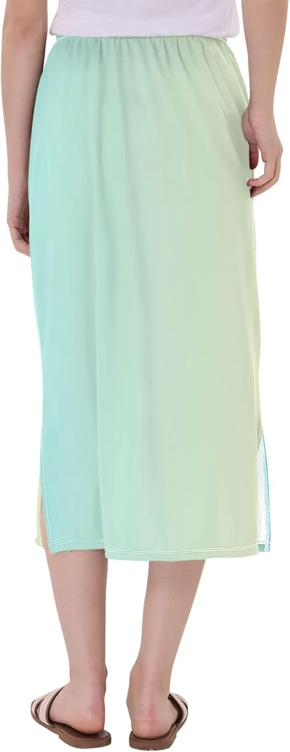 Orange Polka Dots Midi Skirt Slit Womens Cute Pencil Skirt High Waist Stretch A Line Skirt S