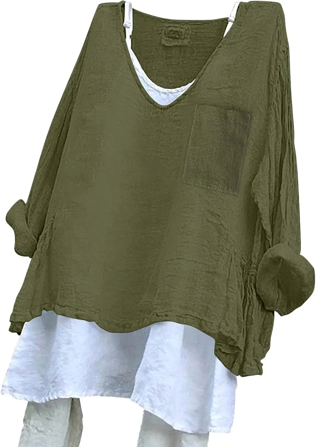 Peasant Blouses for Women V Neck Casual Summer Cotton Gauze Tops Lightweight Breathable Vacation Beach Linen Shirts
