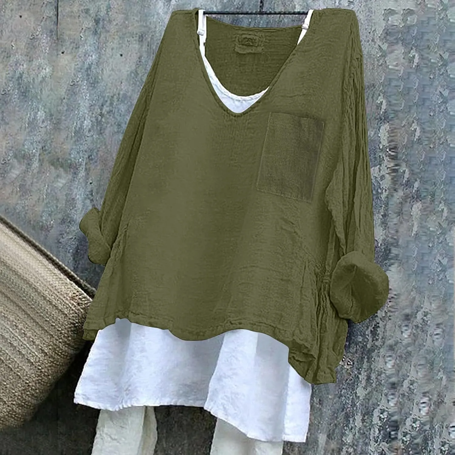 Peasant Blouses for Women V Neck Casual Summer Cotton Gauze Tops Lightweight Breathable Vacation Beach Linen Shirts