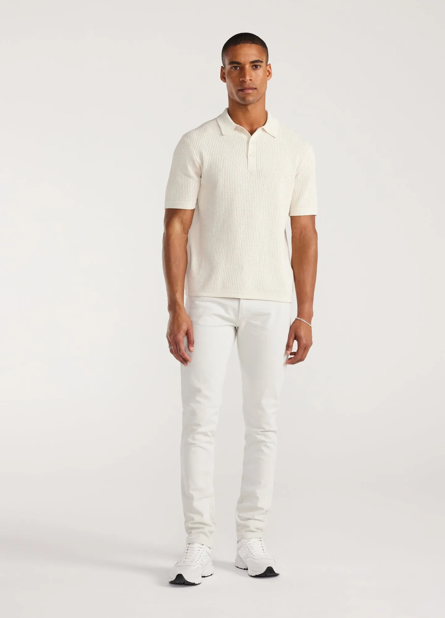 Relaxed Textured Knit Polo Cream