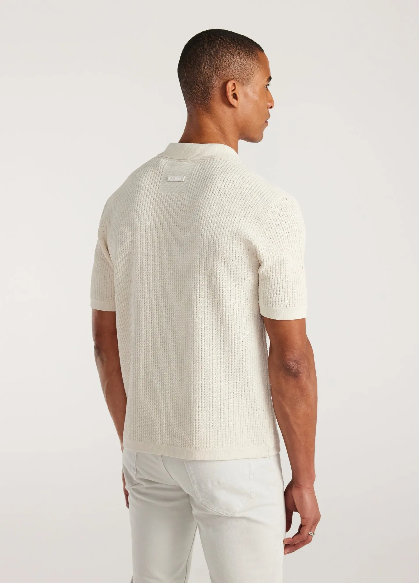 Relaxed Textured Knit Polo Cream