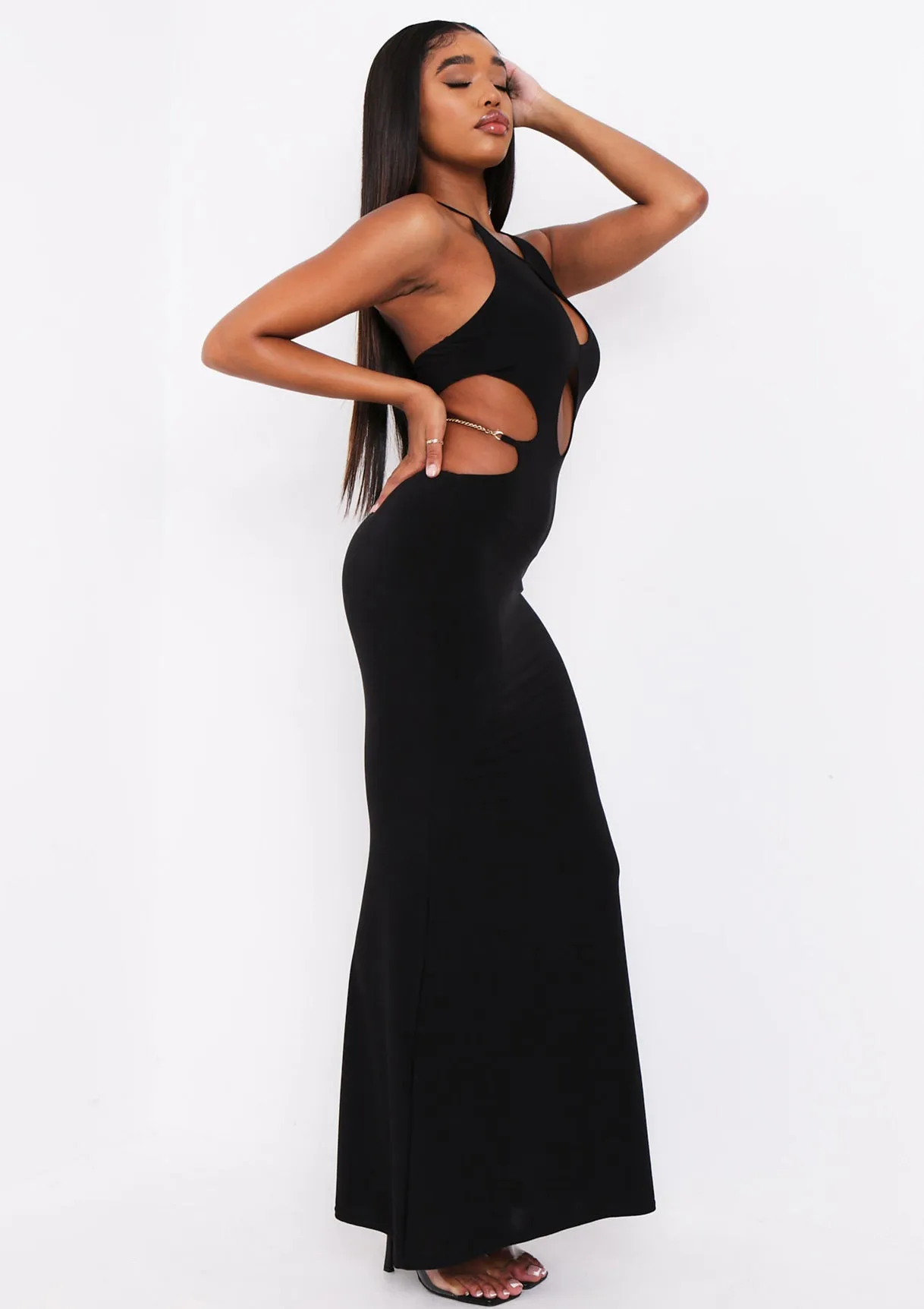 Rhianna Black Cut Out Chain Maxi Dress