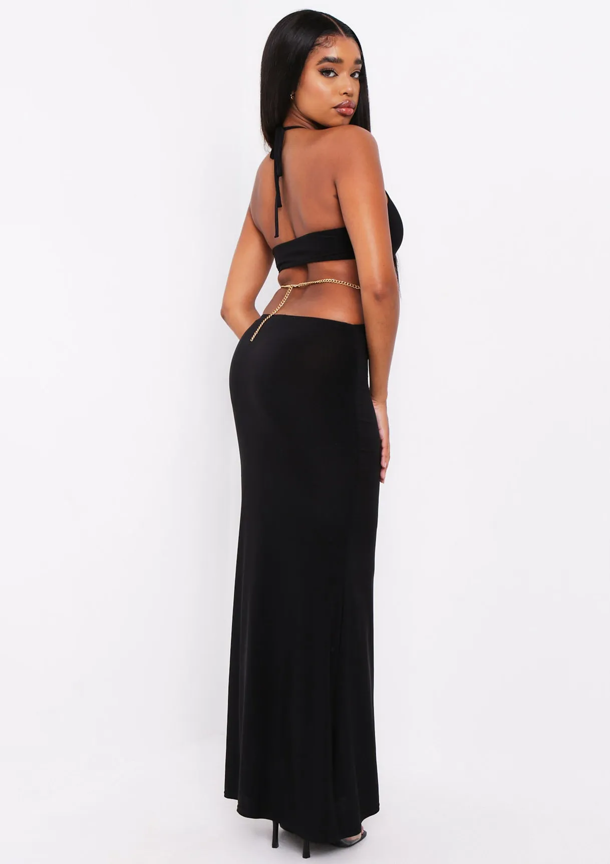 Rhianna Black Cut Out Chain Maxi Dress
