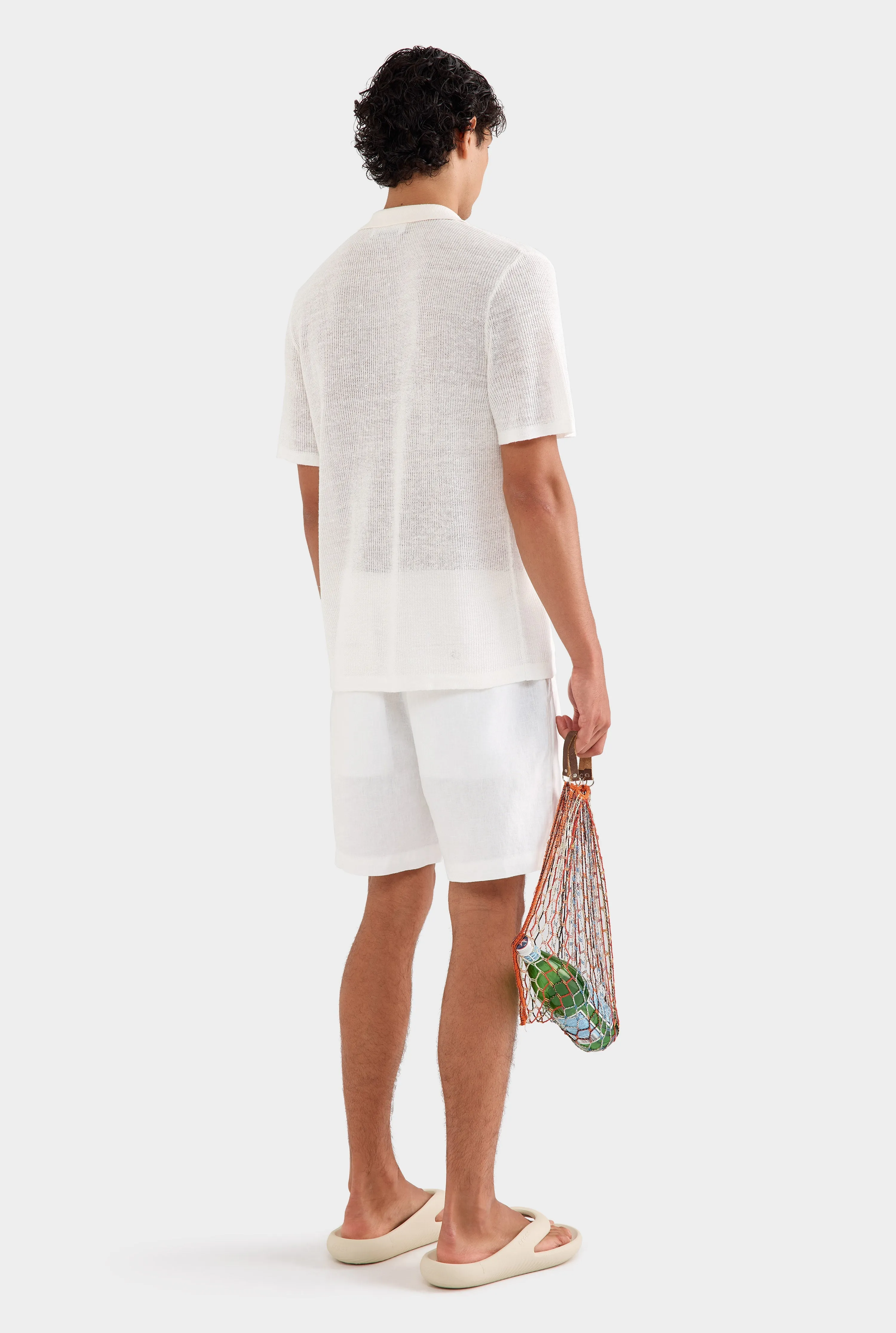 Rib Knit Open Neck Polo - Off White