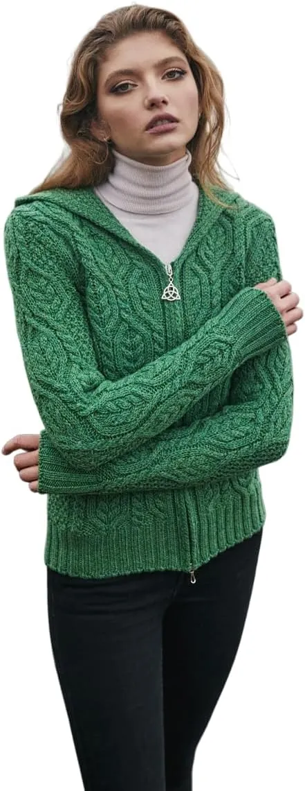 SAOL Womens Hooded Zip Cardigan  Pure Merino Wool Irish Sweater  Warm & Breathable Outer Layer