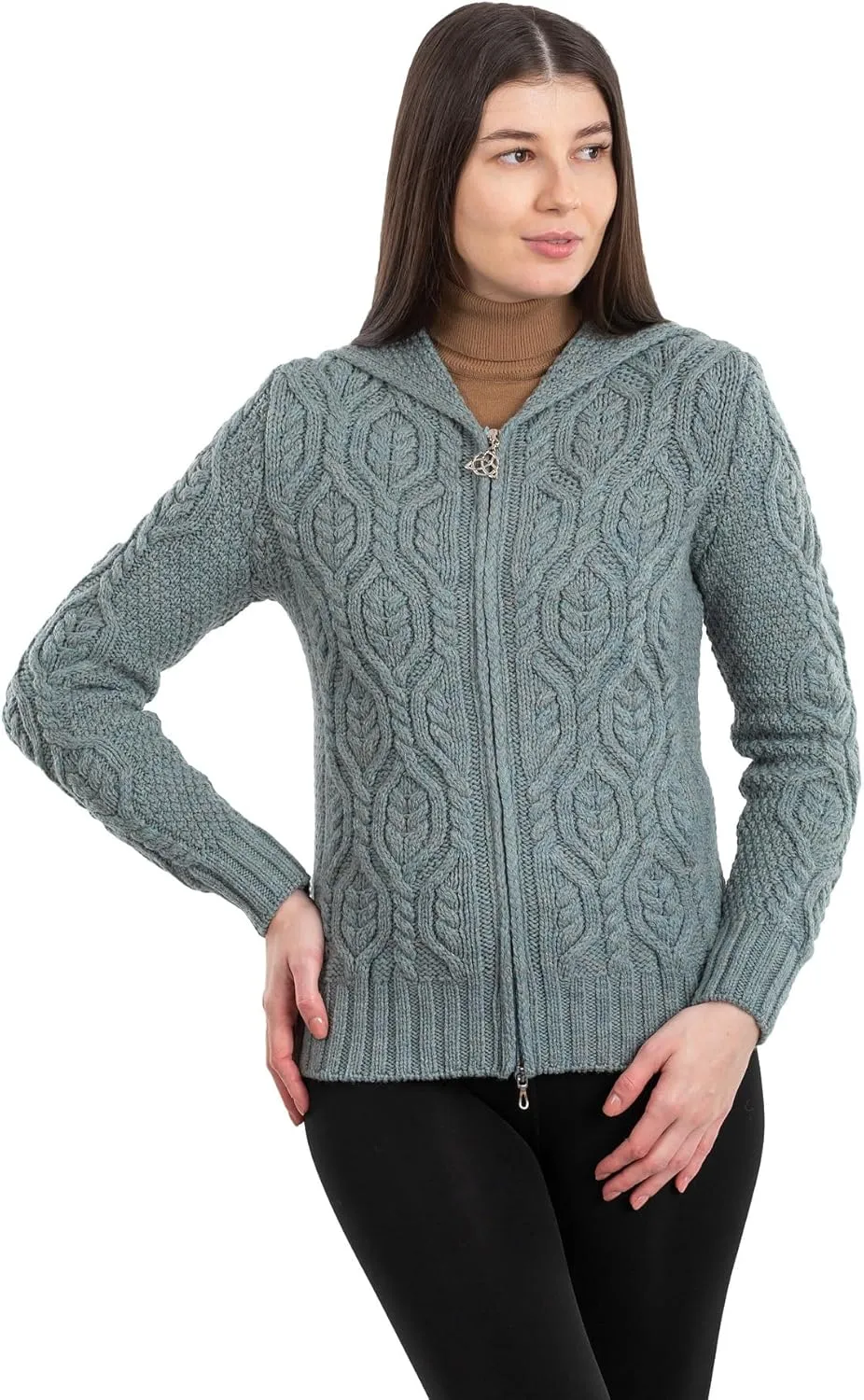 SAOL Womens Hooded Zip Cardigan  Pure Merino Wool Irish Sweater  Warm & Breathable Outer Layer