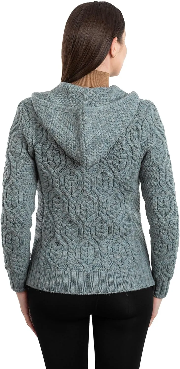 SAOL Womens Hooded Zip Cardigan  Pure Merino Wool Irish Sweater  Warm & Breathable Outer Layer