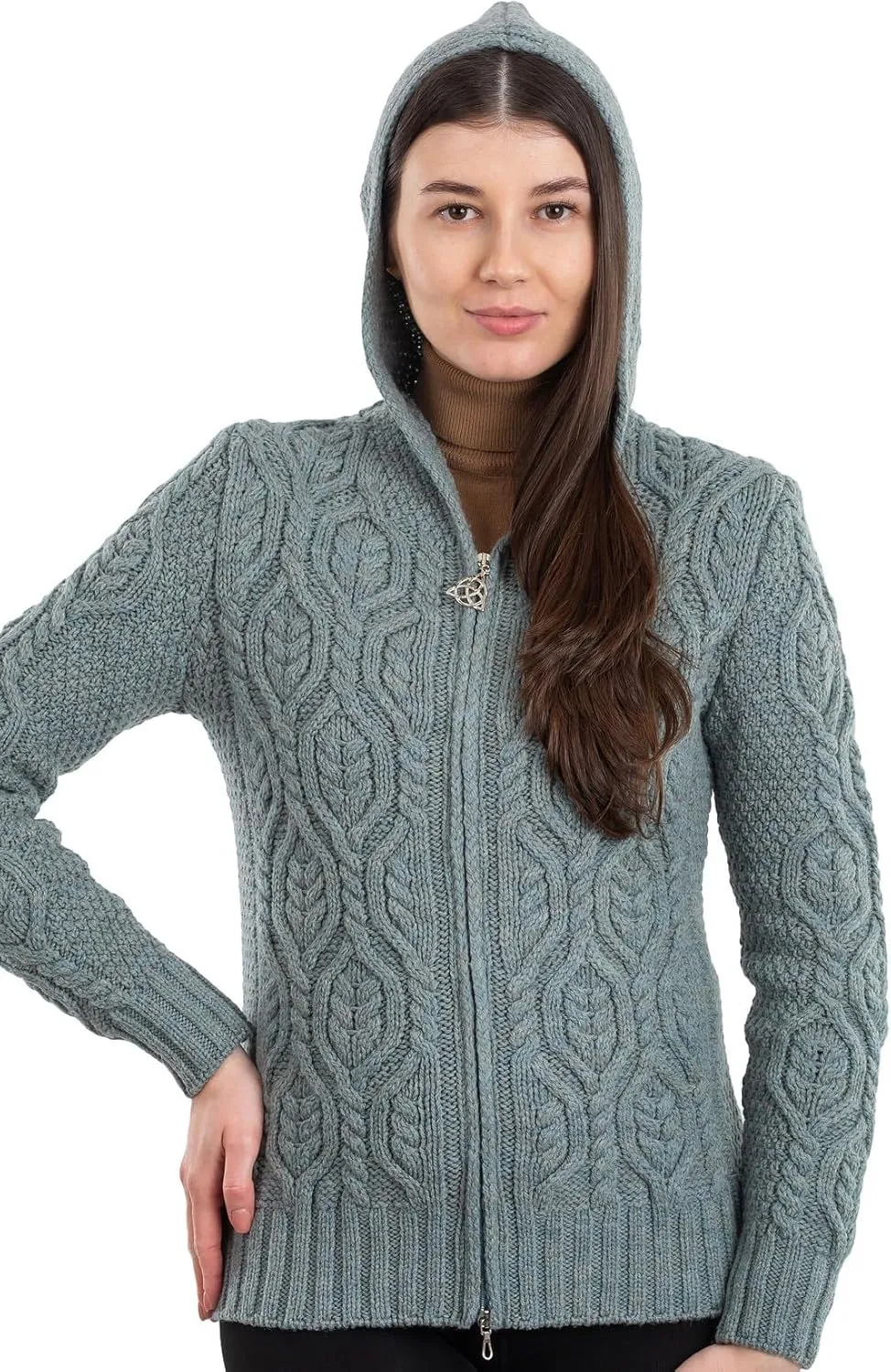 SAOL Womens Hooded Zip Cardigan  Pure Merino Wool Irish Sweater  Warm & Breathable Outer Layer
