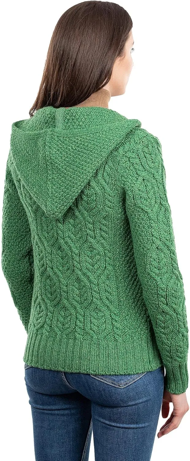 SAOL Womens Hooded Zip Cardigan  Pure Merino Wool Irish Sweater  Warm & Breathable Outer Layer