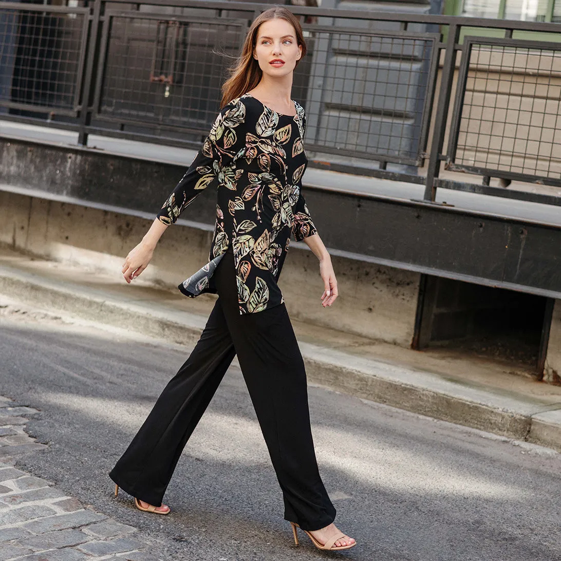 Side Vent Kerchief Hem Tunic - Leaf Colorburst