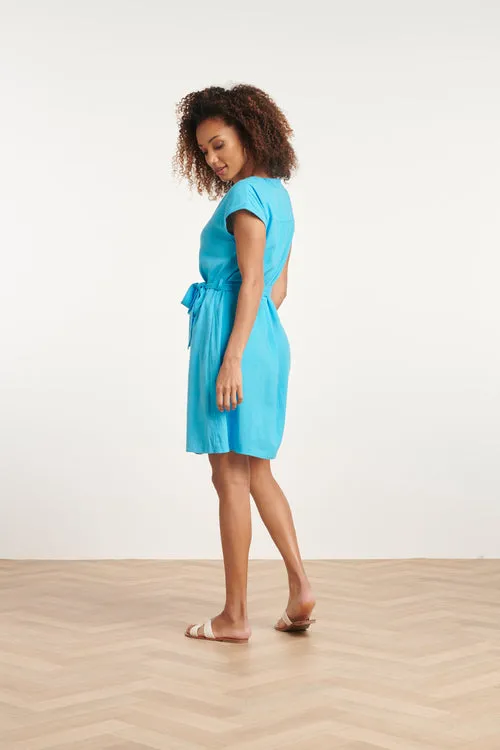 Smashed Lemon Sky Blue Linen Short Dress
