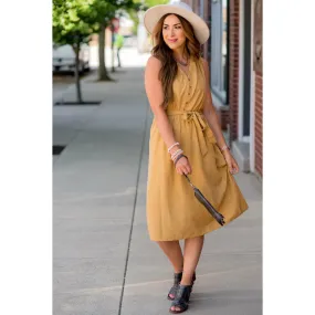 Smocked Accent Button Midi Dress