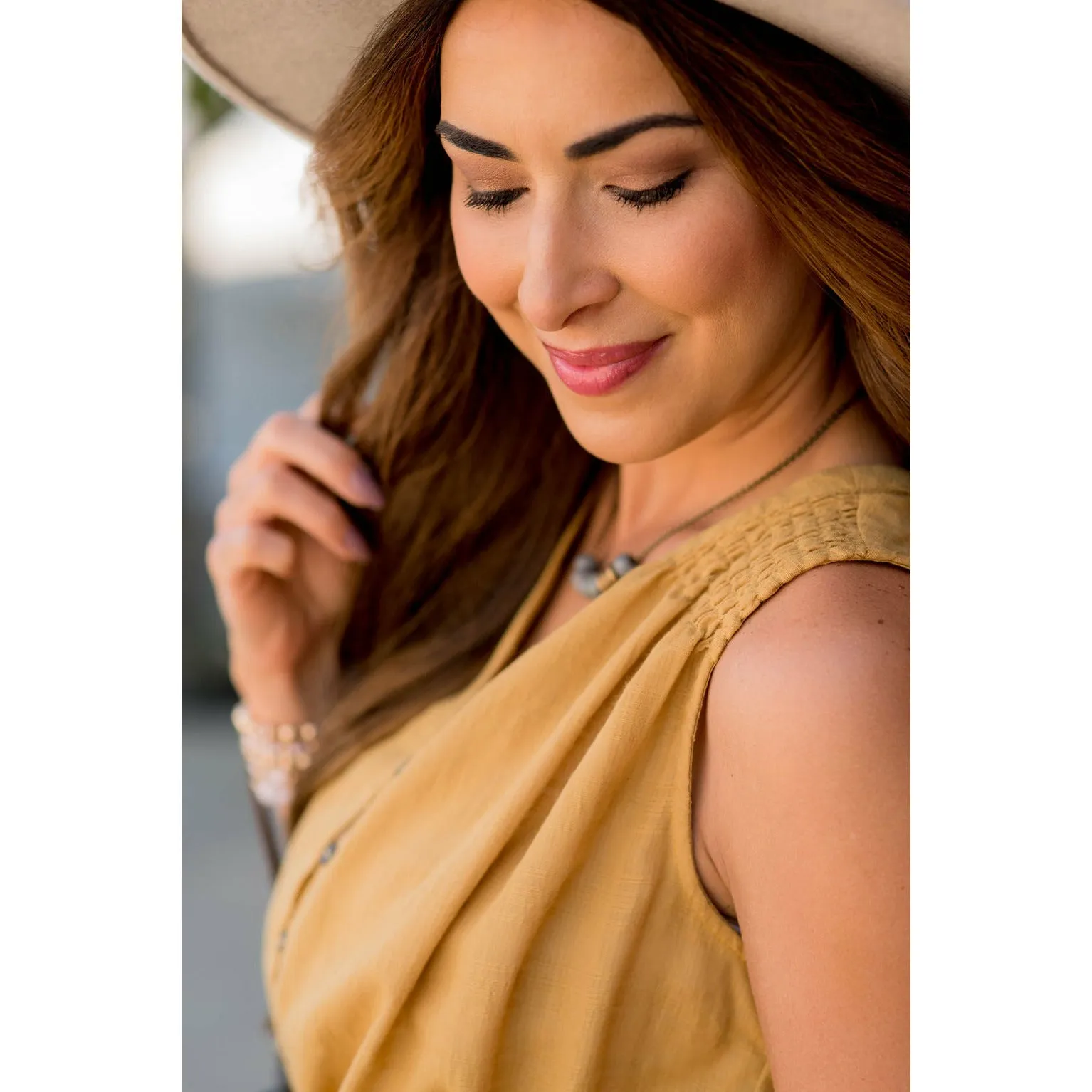 Smocked Accent Button Midi Dress