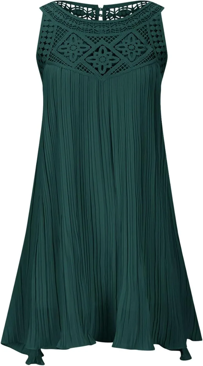 Summer Dresses for Women 2025 Loose Crew Neck Sleeveless Casual Sundress Fashion Vacation Solid Color Beach Dress