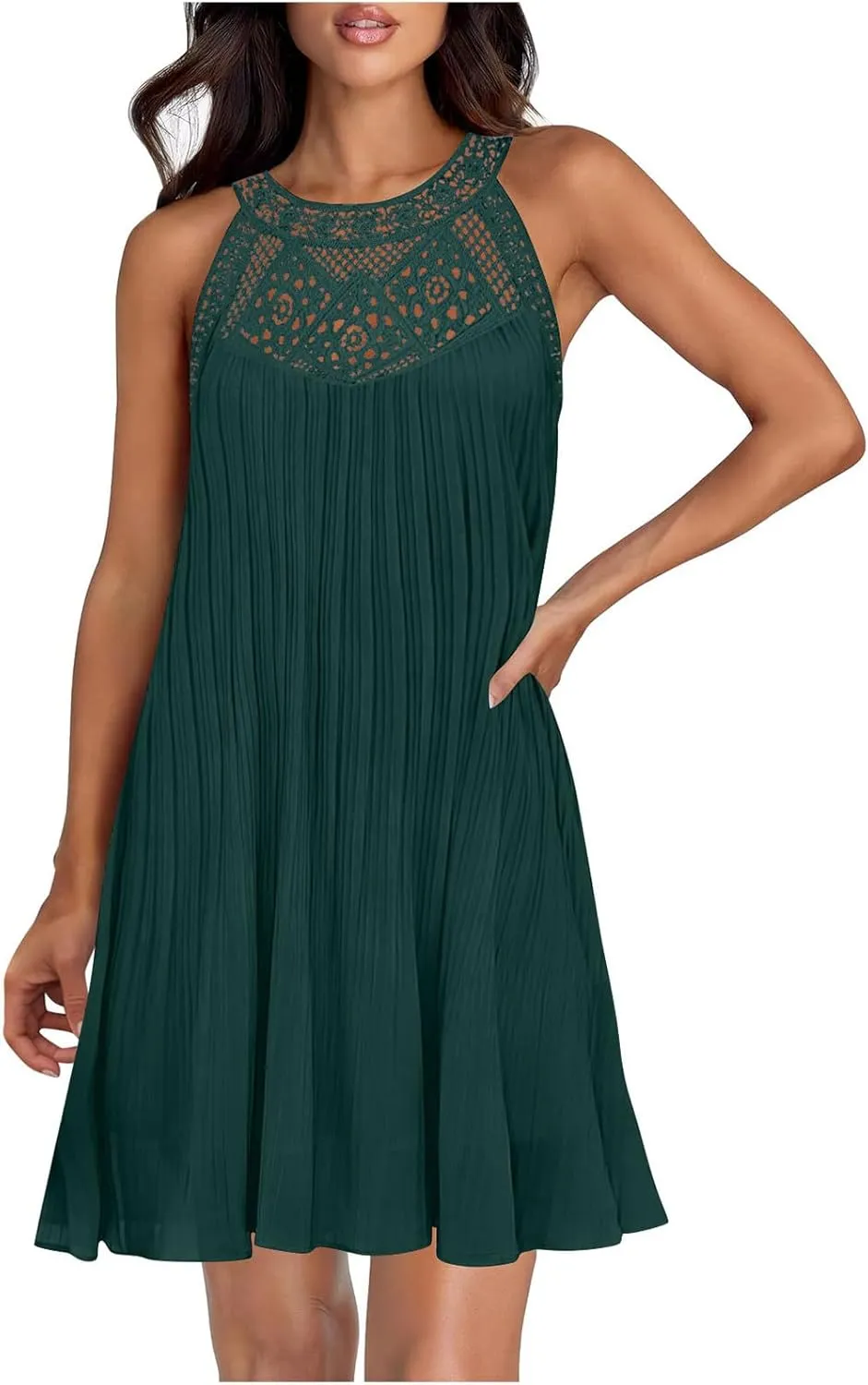 Summer Dresses for Women 2025 Loose Crew Neck Sleeveless Casual Sundress Fashion Vacation Solid Color Beach Dress