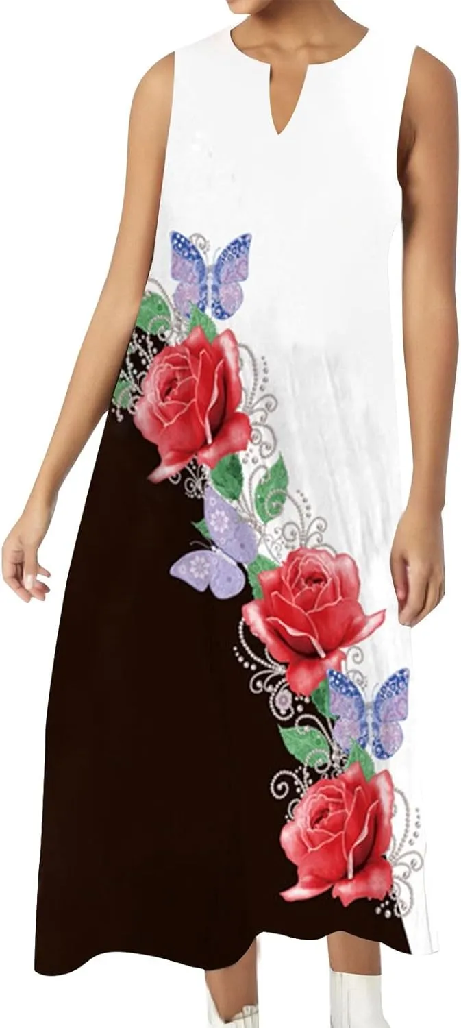 Summer Dresses for Women 2025,Women's Beach Casual Sleeveless Dress Floral Printed Sundresses Strapless Loose Dress