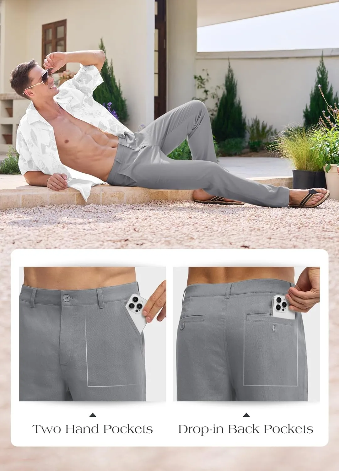 Willit Men's Linen Pants Casual Linen Dress Pants Beach Summer Lightweight Trousers 28" 30" 32"