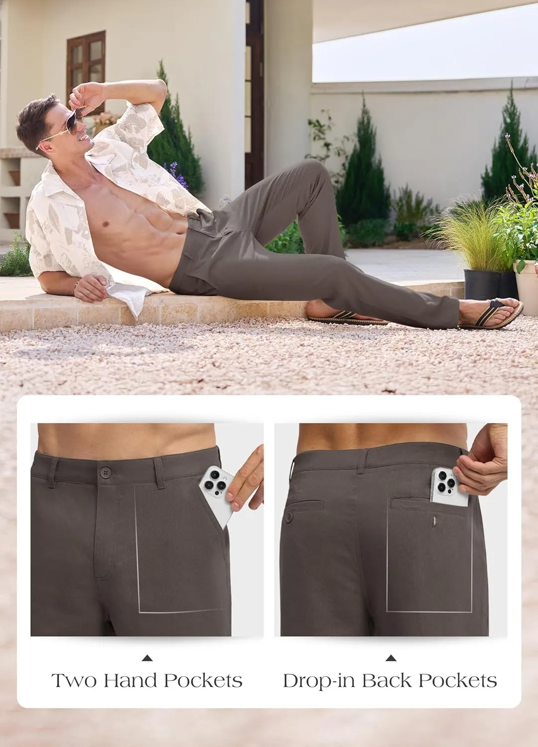 Willit Men's Linen Pants Casual Linen Dress Pants Beach Summer Lightweight Trousers 28" 30" 32"