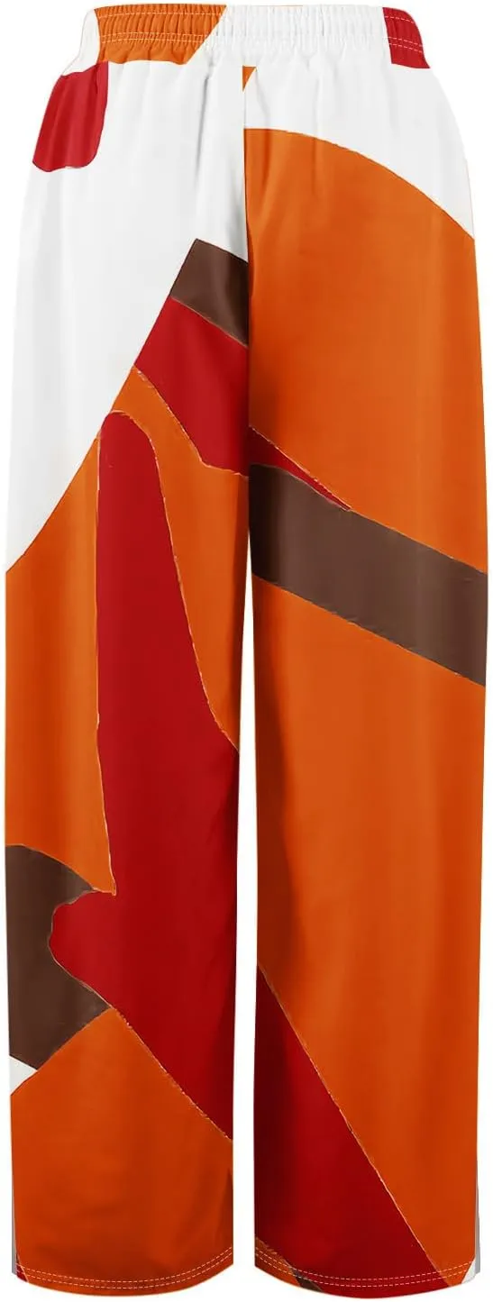 Women Casual High Waist Wide Leg Floral Palazzo Pants Summer Boho Flowy Beach Trousers with Pockets