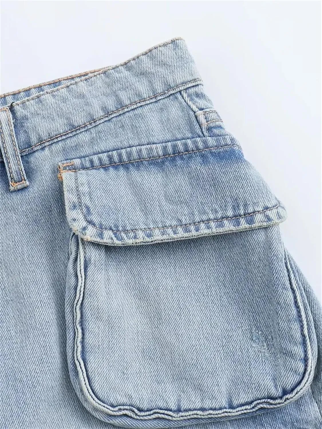 Women Fashion Pockets Front Zipper Denim Cargo Mini Skirt Vintage Mid Waist Chic Jeans Short Skirts