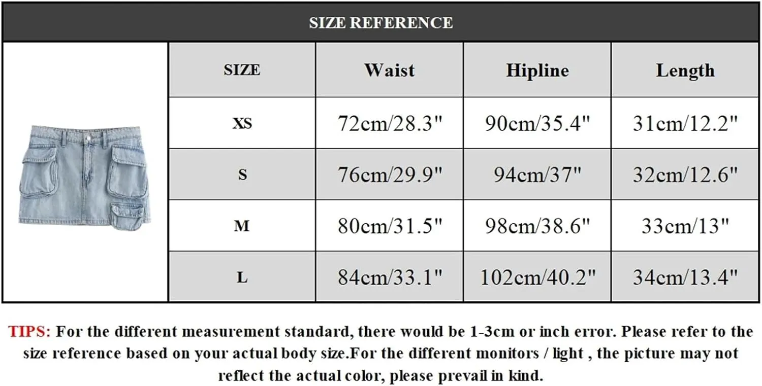 Women Fashion Pockets Front Zipper Denim Cargo Mini Skirt Vintage Mid Waist Chic Jeans Short Skirts