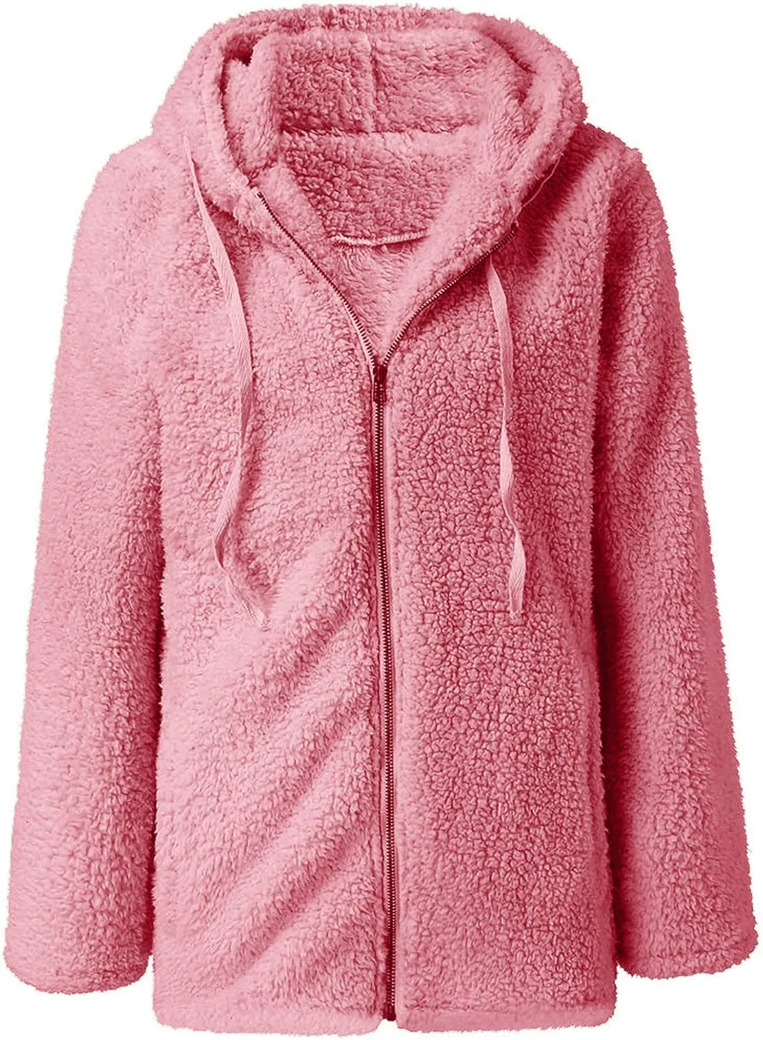 Women Fuzzy Fleece Zip Up Jacket Hooded Sherpa Lined Sweatshirt Casual Soft Fuzzy Shaggy Teddy Coat Fluffy Outerwear