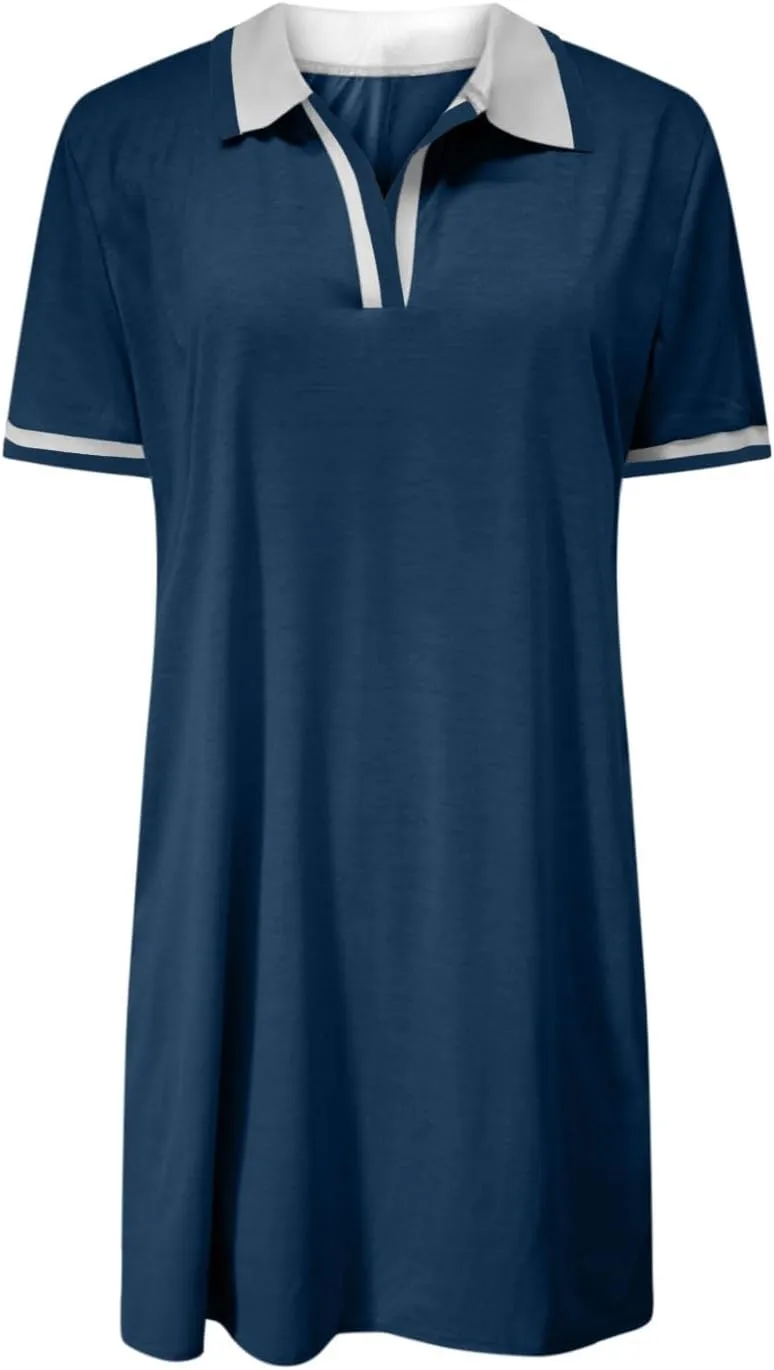 Women Lapel Short Sleeve Dresses 2025 Summer Casual Athletic Dress with Pocket, Ladies Golf Dress T-Shirt Dresses