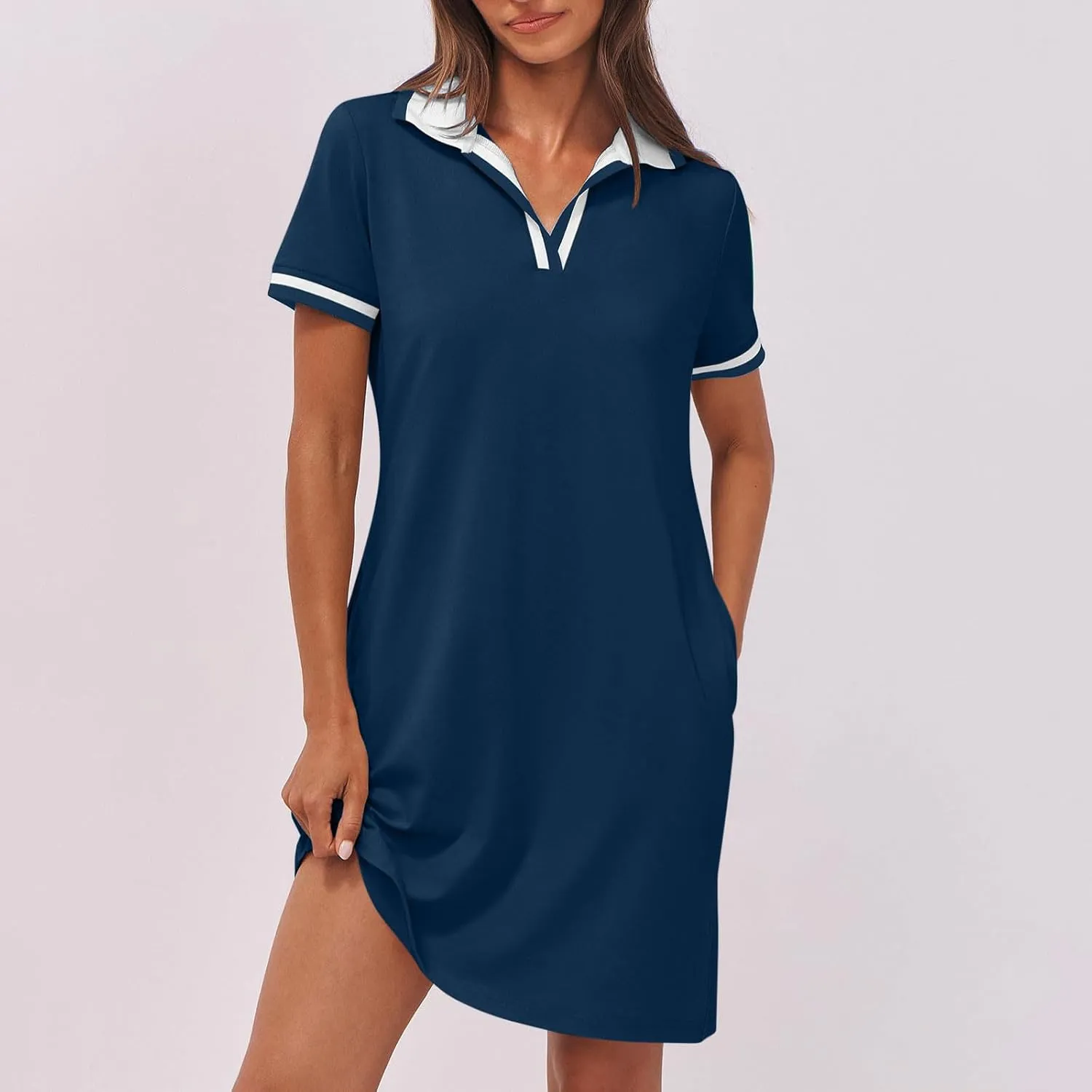 Women Lapel Short Sleeve Dresses 2025 Summer Casual Athletic Dress with Pocket, Ladies Golf Dress T-Shirt Dresses