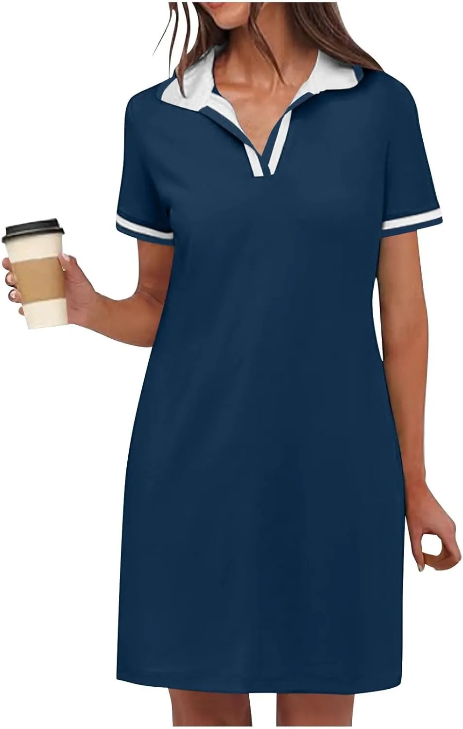 Women Lapel Short Sleeve Dresses 2025 Summer Casual Athletic Dress with Pocket, Ladies Golf Dress T-Shirt Dresses