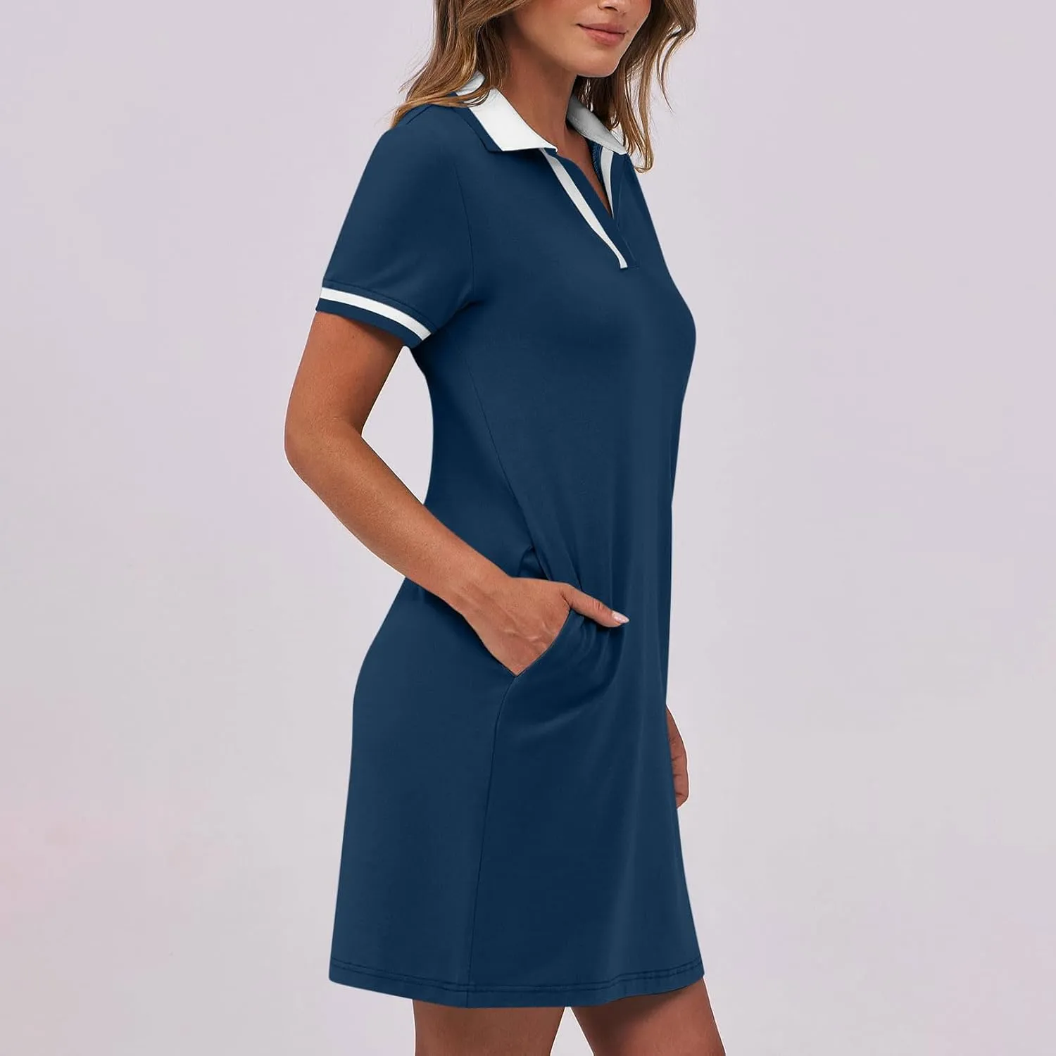 Women Lapel Short Sleeve Dresses 2025 Summer Casual Athletic Dress with Pocket, Ladies Golf Dress T-Shirt Dresses