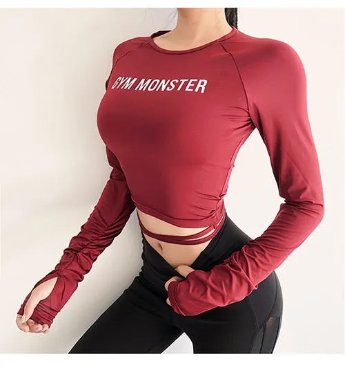 Women Sexy Long Sleeve Crop Top fitness T-shirts camouflage Yoga shirt Gym Top Sexy sports T shirt  Workout Running clothes