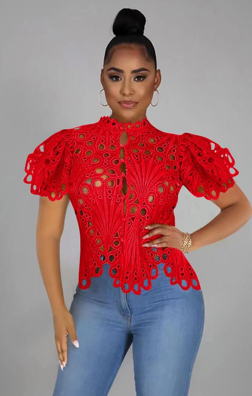 Women's Autumn Ripped Sexy Flare Sleeve Breathable Blouses