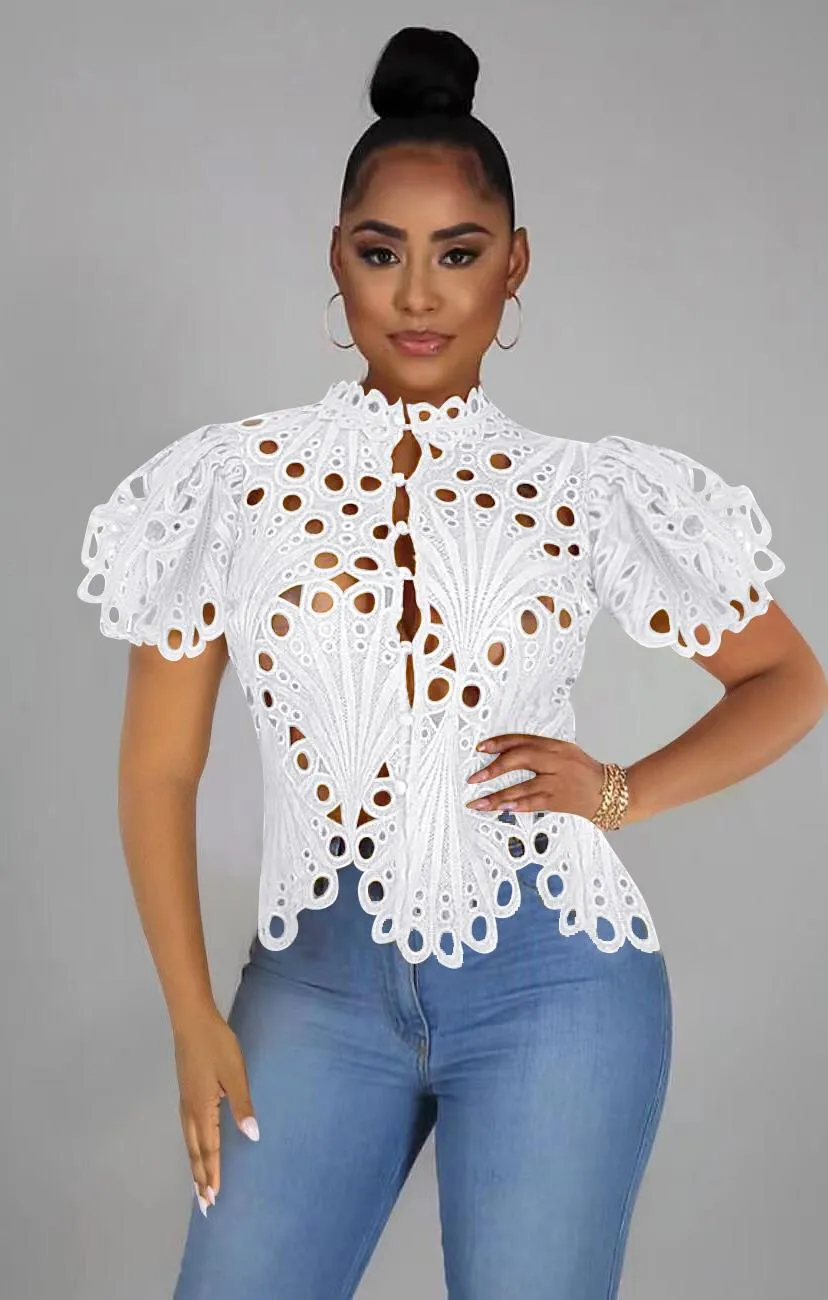 Women's Autumn Ripped Sexy Flare Sleeve Breathable Blouses
