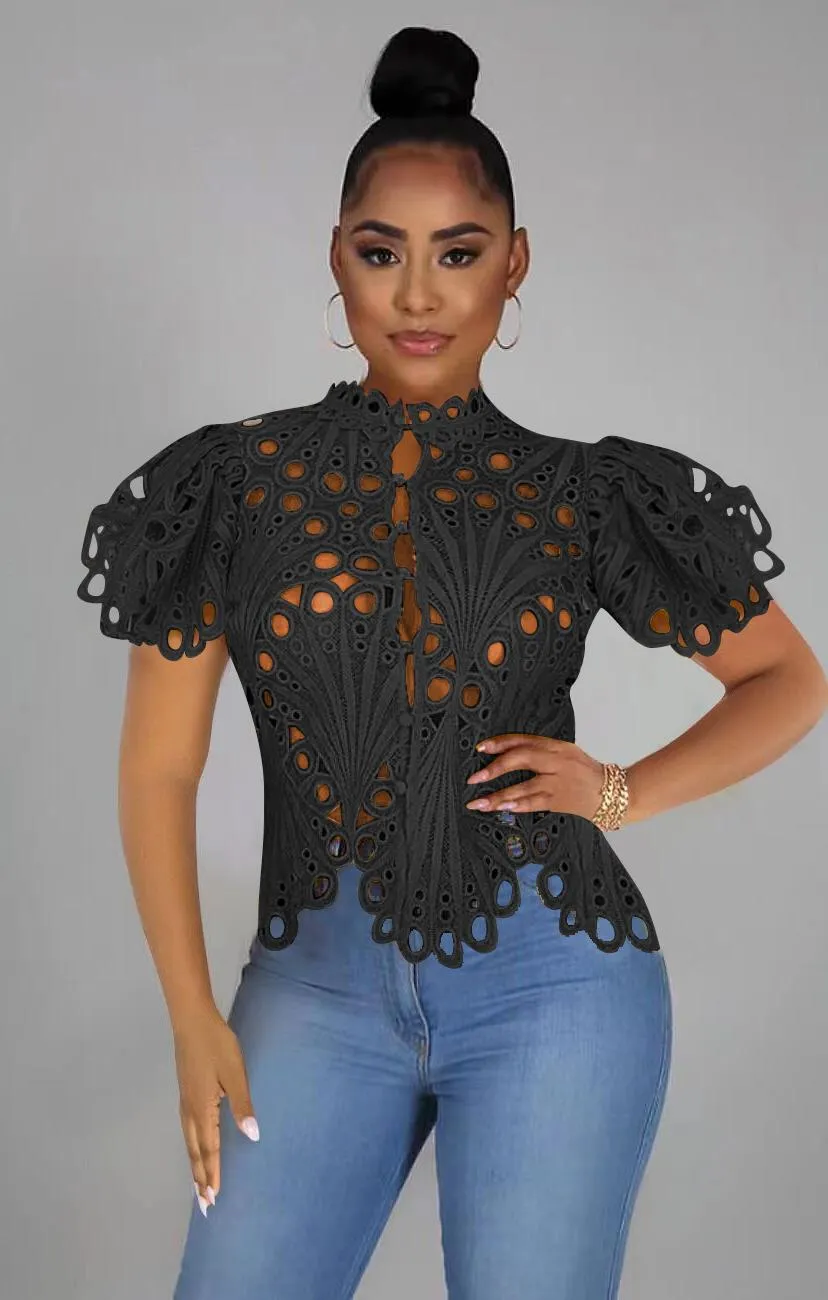 Women's Autumn Ripped Sexy Flare Sleeve Breathable Blouses