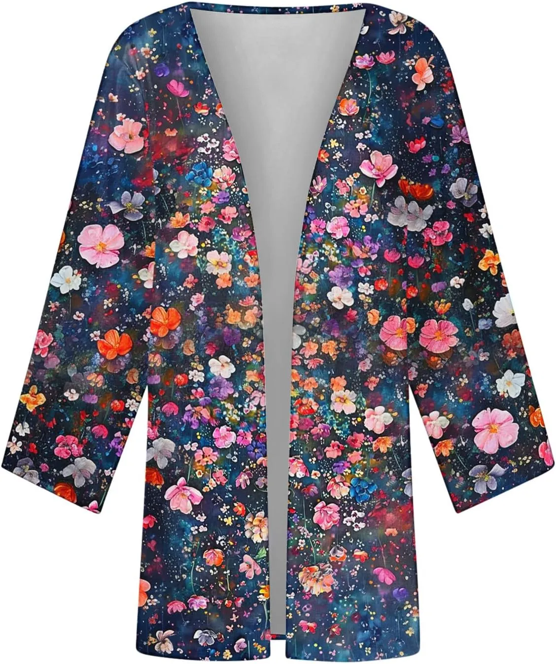 Women's Boho Floral Print 3/4 Sleeve Cardigans Loose Fit Cover Up Casual Blouses Cardigan Vacation Cover Up Tops