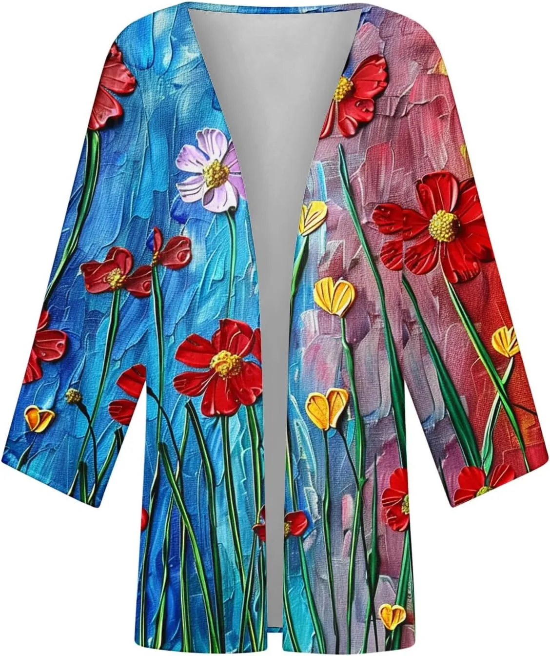 Women's Boho Floral Print 3/4 Sleeve Cardigans Loose Fit Cover Up Casual Blouses Cardigan Vacation Cover Up Tops