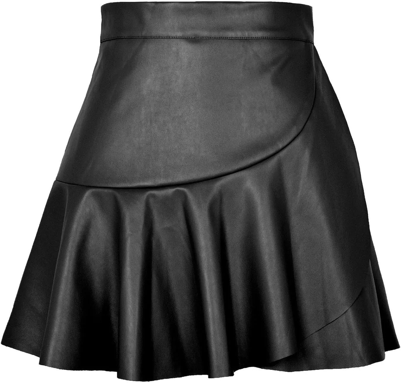 Womens Faux Leather Mini Skirt Classic high Waisted Skirt Pleated Skirt PU Leather Skirt