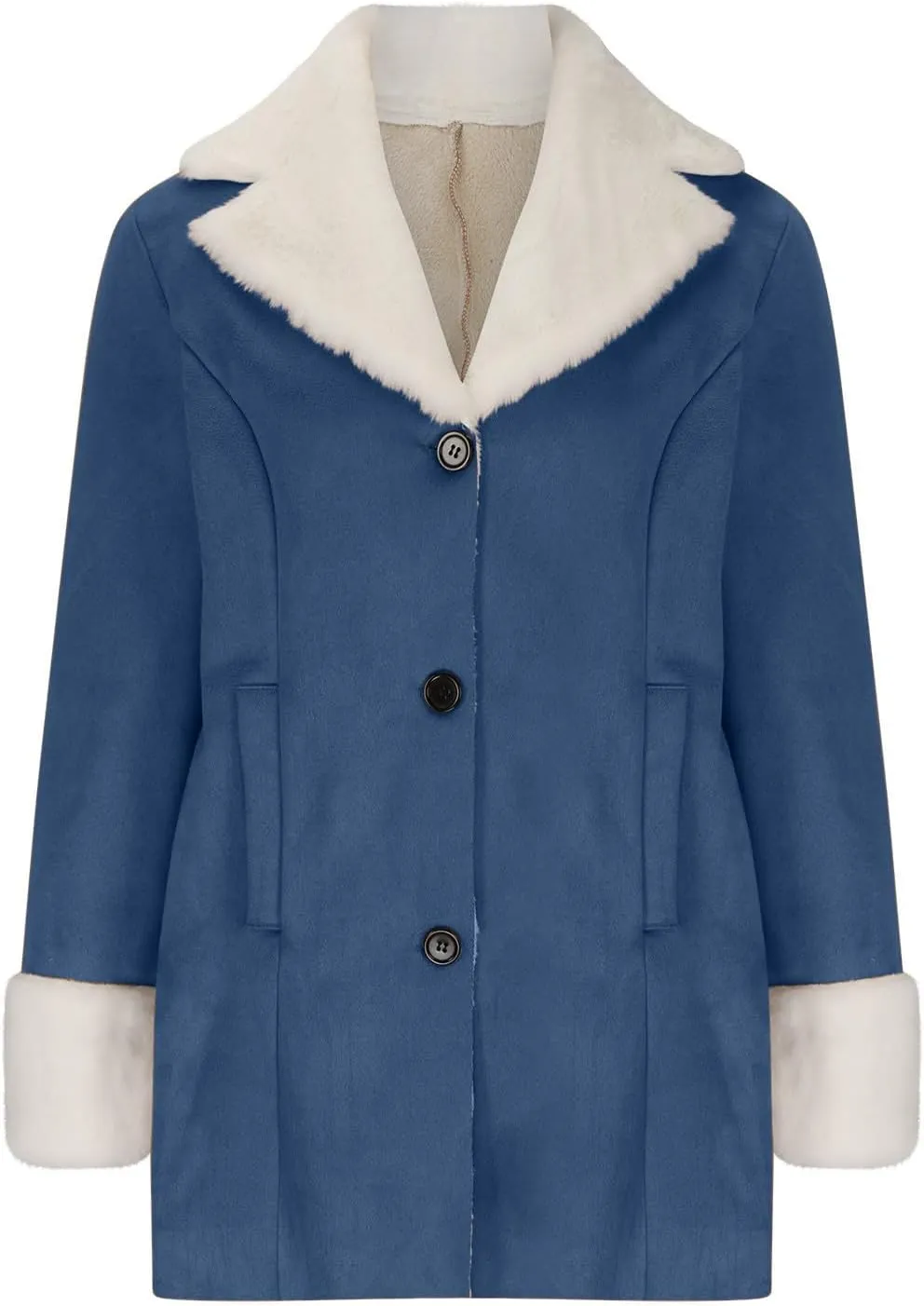 Womens Fleece Sherpa Lined Jackets Lapel Oversized Winter Coats Fuzzy Soft Overcoat Casual Pea Trench Coats Outerwear