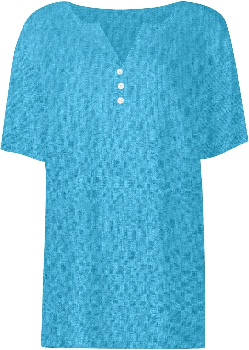 Women's Short Sleeve Shirts Trendy Linen V-Neck Button Down Solid Tops Casual Loose Fit Summer Breathable Blouse 2025