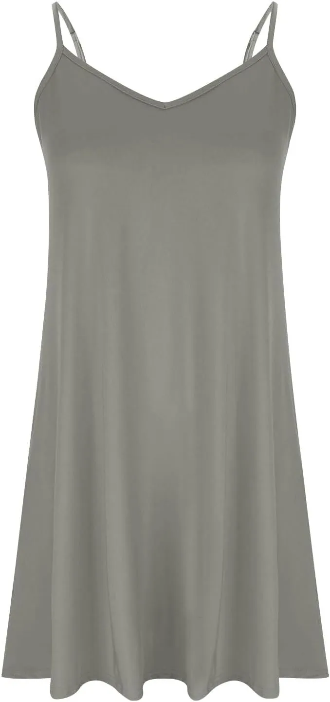 Womens Spaghetti Strap Dress V Neck Casual Swing Tank Dress Beach Cover Ups Sleeveless Loose Fit Beach Sundresses