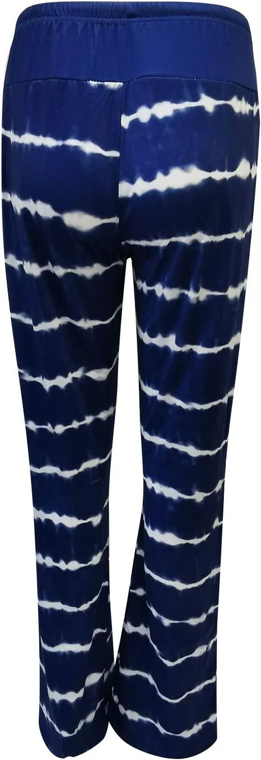 Women's Straight Loose Yoga Pants Wide Leg Drawstring Trousers Plus Size Printed Workout Pants Summer Beach Pants