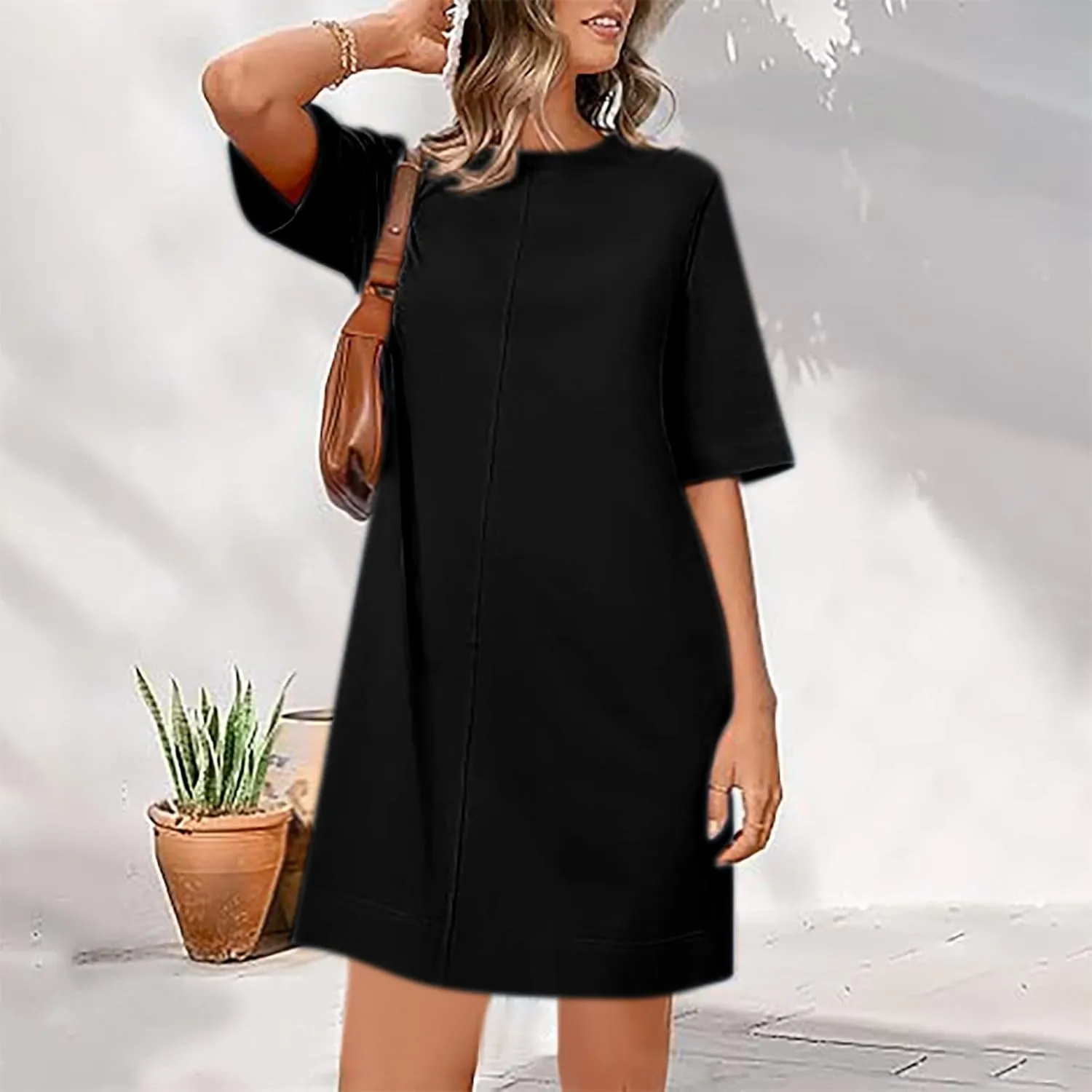 Women's Summer Short Sleeve T Shirt Dress Casual Crewneck Resort Wear Tops Sundress Vacation Cruise Beach Outfits