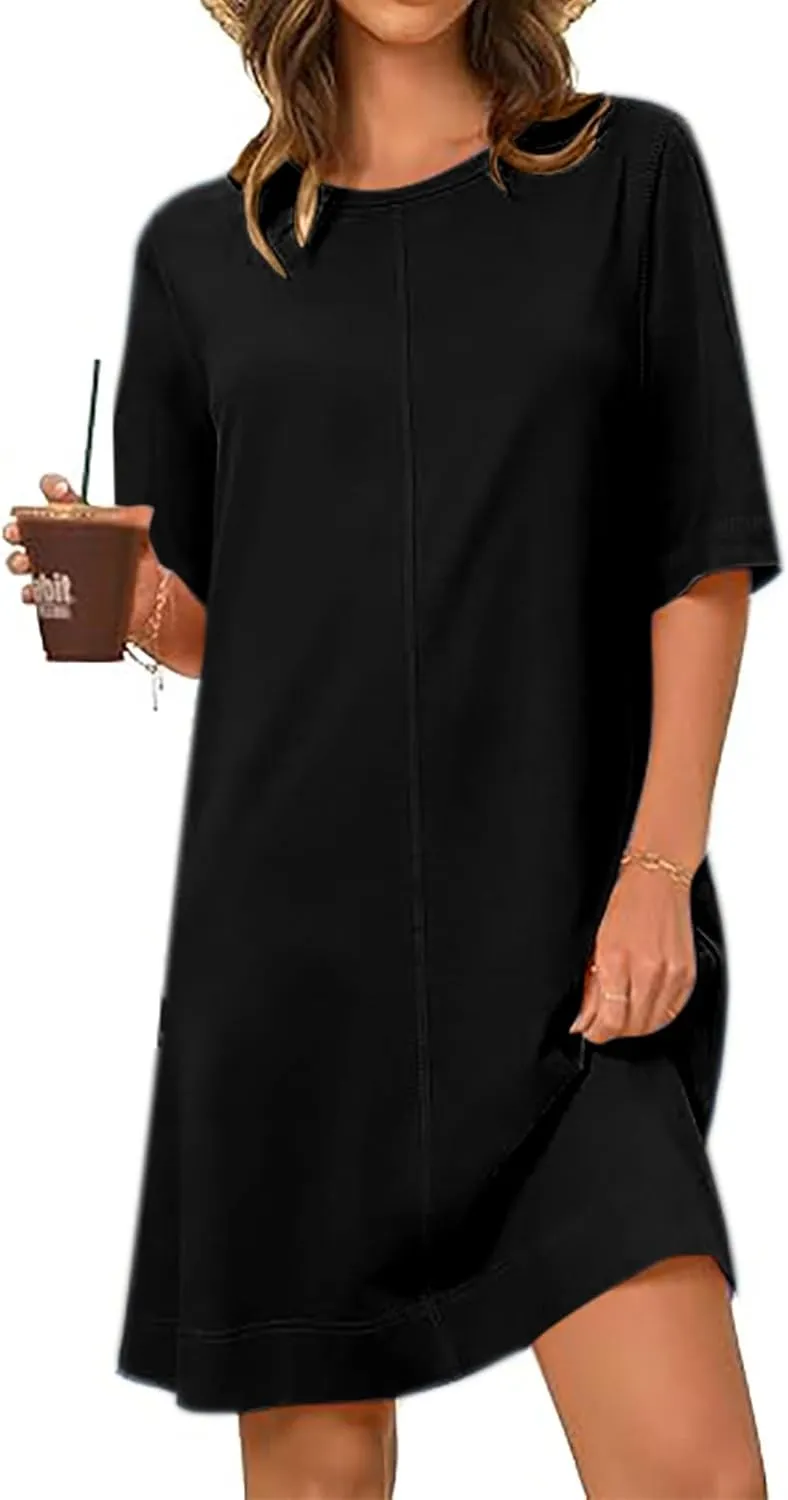 Women's Summer Short Sleeve T Shirt Dress Casual Crewneck Resort Wear Tops Sundress Vacation Cruise Beach Outfits